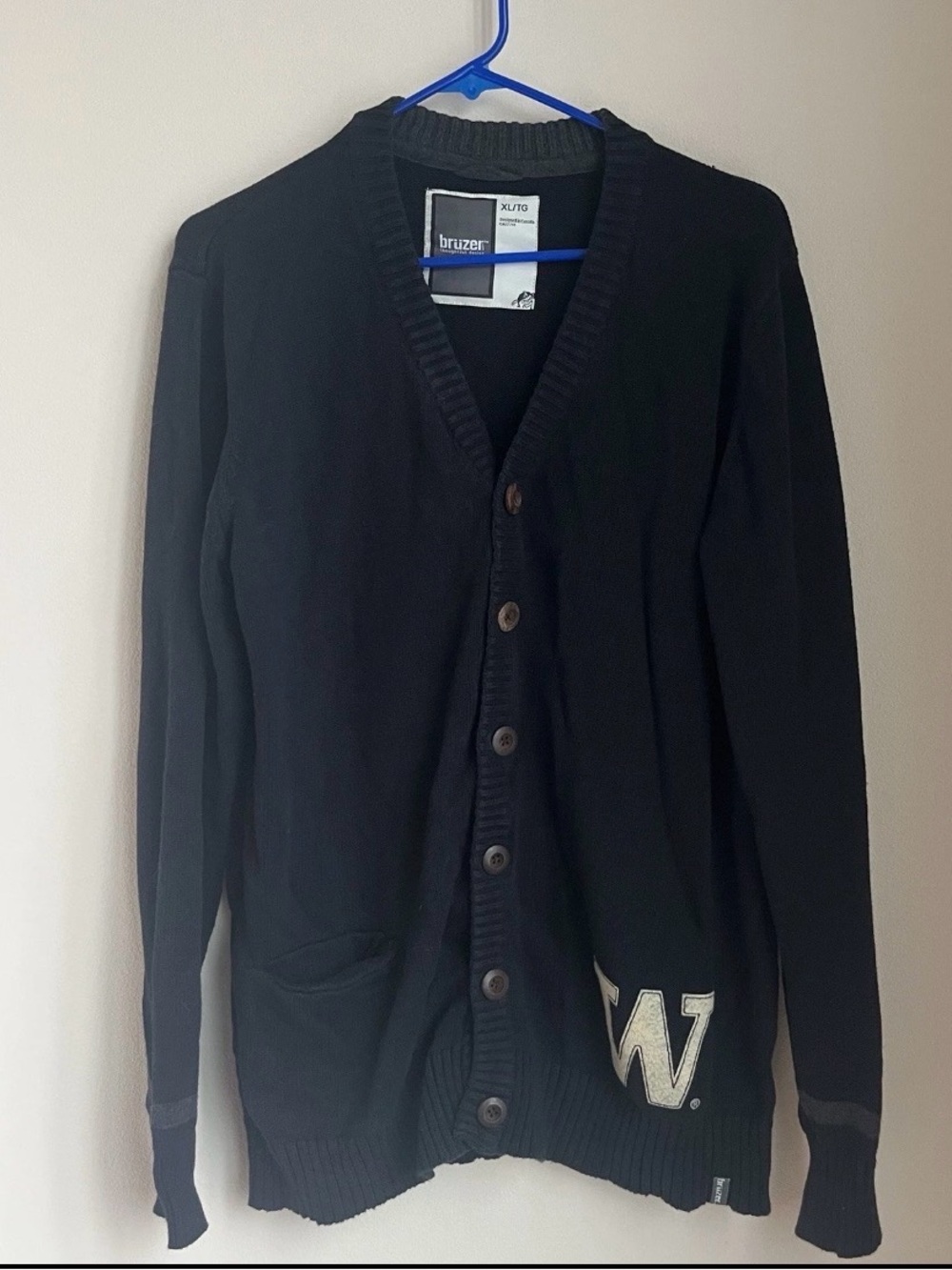Bruzer Embroidered W college collegiate Cardigan Adult XL Black grey stripes